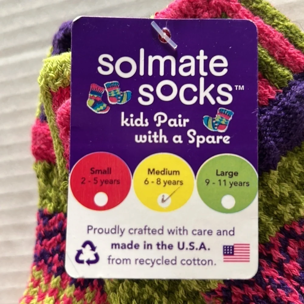 Soulmate Socks Kids Pair with a spare NWT 3 in 1 Med ( 6-8 years old) USA made
